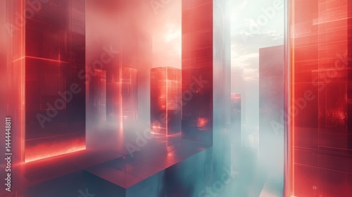Abstract interior scene with vibrant hues.