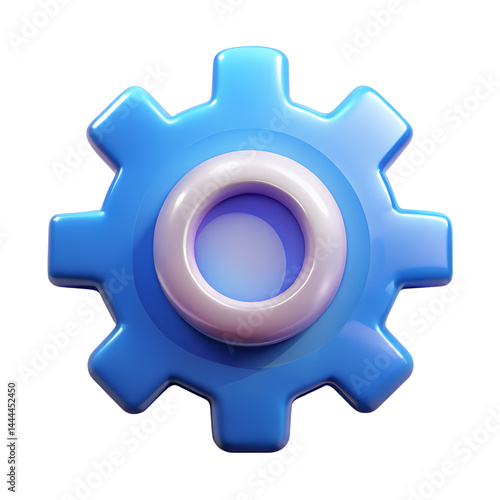 3d rendering of a blue gear with white center on a background