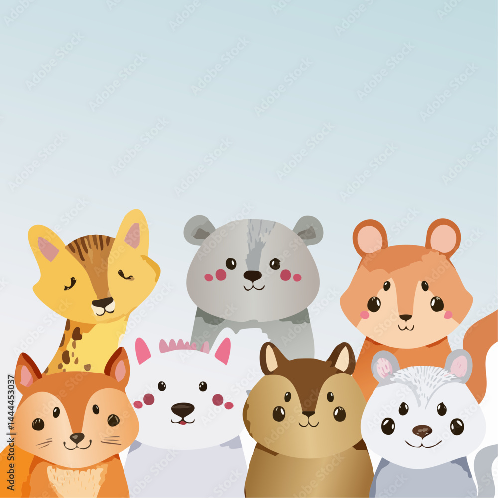 Fototapeta premium Cute Cartoon Animals Illustration Happy Adorable Wildlife