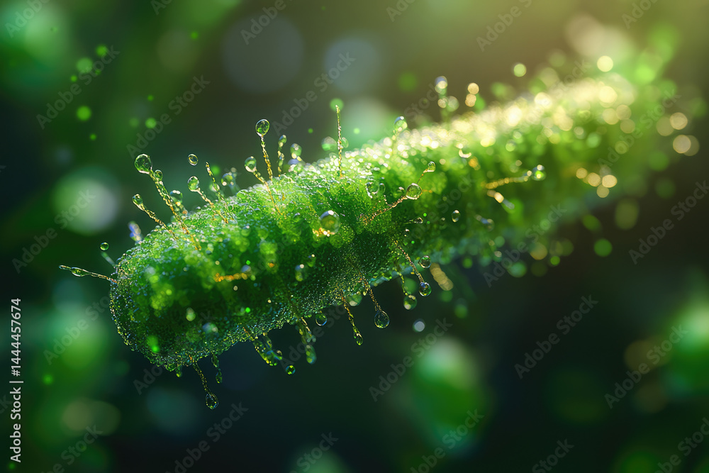 Fototapeta premium Highly Detailed Green Bacteria Shown Under Microscope Lens