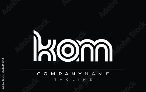 KOM Creative Unique Modern Letter Logo Design. Stylized logo featuring a unique letter design, presenting abstract minimalist aesthetics and modern appeal.