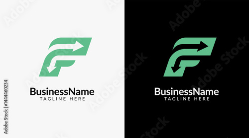 Modern logo mark with letter f and arrow icon bar candlestick for trading, investment, finance, statistic, accounting or marketing business