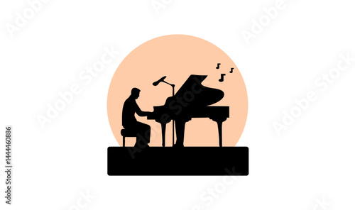Silhouette Pianist Performing Live Music with Grand Piano