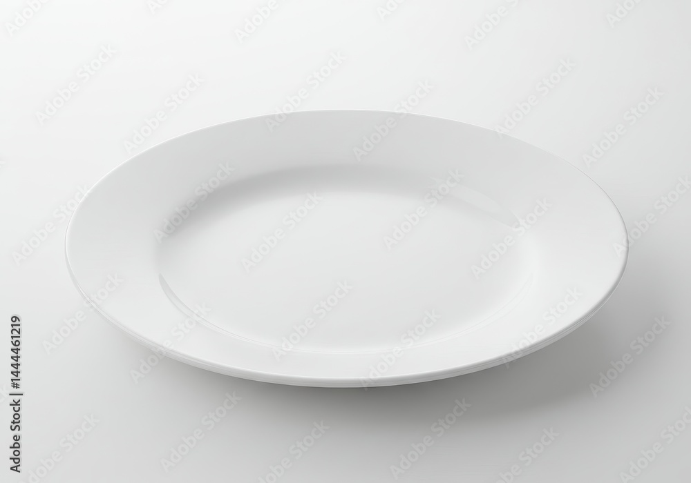 A simple white plate is centered on a white surface with soft lighting and a minimalist aesthetic look