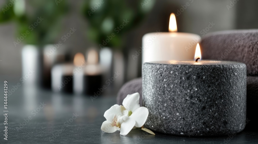Relaxing spa ambiance with candles and towels Relaxing spa ambiance with candles and towels