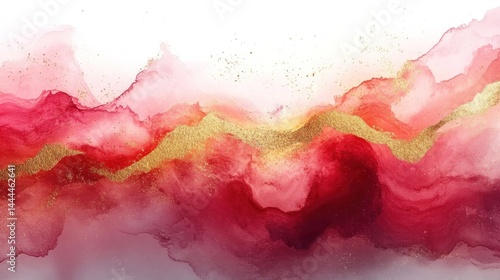 Obraz na płótnie Abstract Red and Gold Ink Landscape: A Serene Watercolor Masterpiece w salonie