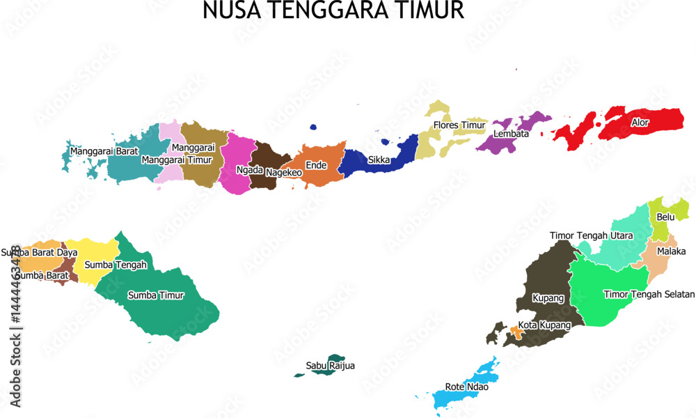 Obraz premium Nusa Tenggara Timur Boundary Map administrative division Peta Batas Wilayah Administrasi Indonesia Nusa Tenggara Timur