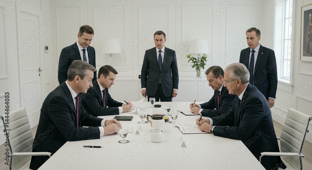 Group Signing Agreement at Table in Formal Setting Group Signing Agreement at Table in Formal Setting