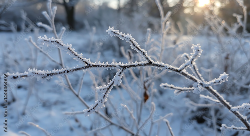 Frost Covered Tree Branch in Winter Sunlight Frost Covered Tree Branch in Winter Sunlight