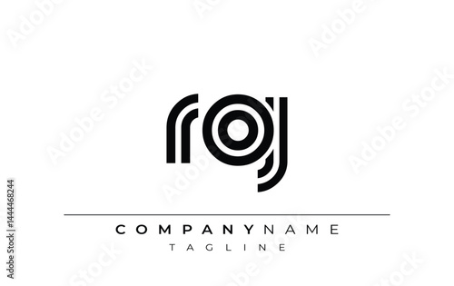 ROJ Creative Unique Modern Letter Logo Design. Stylized logo featuring a unique letter design, presenting abstract minimalist aesthetics and modern appeal.