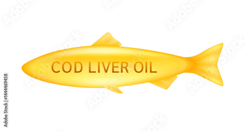 Cod liver oil orange on white background. Extracted from nature salmon. Vitamins collagen essential to the health. For dietary nutritional supplement. Vector.