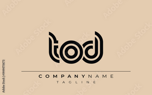TOD Creative Unique Modern Letter Logo Design. Stylized logo featuring a unique letter design, presenting abstract minimalist aesthetics and modern appeal.