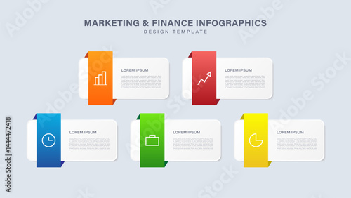 Infographic template consisting of five steps with icons. Infographic design for business presentations or reports