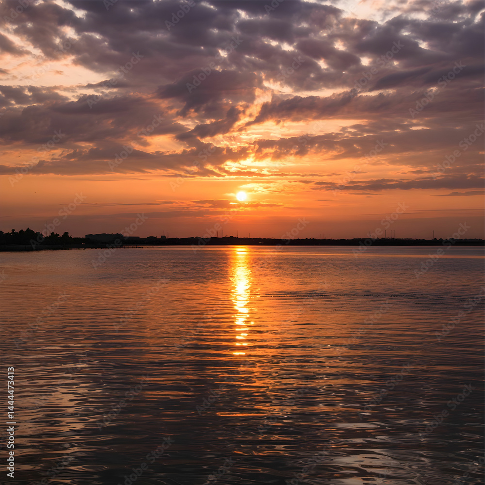 Fototapeta premium morning drama sunrise view in Modon lake Dammam Saudi Arabia