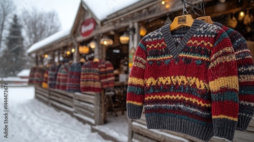 Obraz na płótnie Winter Wonderland Knitwear: Cozy Sweaters in a Snowy Shop w salonie