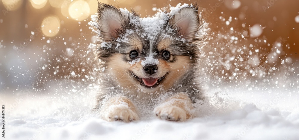 Adorable Pomeranian Puppy Playing in the Snow