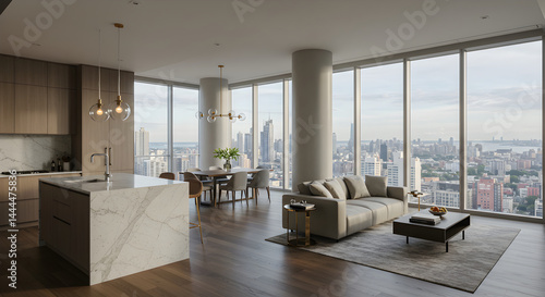 Luxurious Apartment Interior Showcasing City Views And Modern Design Elements