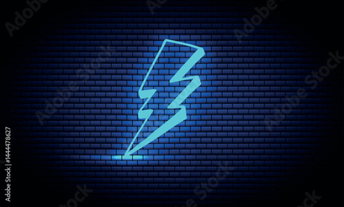 Energy icon. Neon lightning flash icon. Battery charging with a power bolt icon. Glowing Blue color neon Charging flashlight icon on black background.