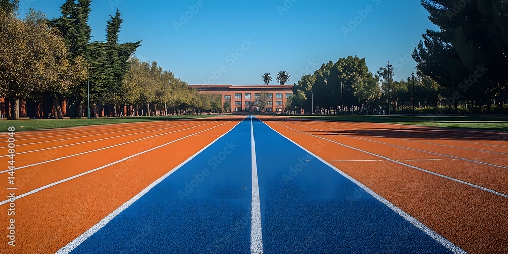 Fototapeta premium Blue and Orange Running Track: A Pathway to Success