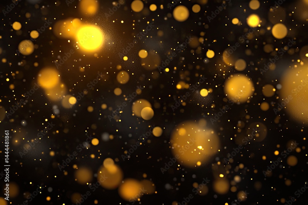 Golden bokeh particles on a dark background Abstract, glowing, sparkling light effects Golden bokeh particles on a dark background Abstract, glowing, sparkling light effects