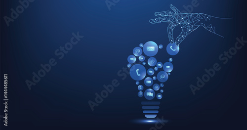 Concept of Contact us or the Customer support hotline connect. call center service provider concept, advice to customer help, and support services are digital on a dark blue background.	
