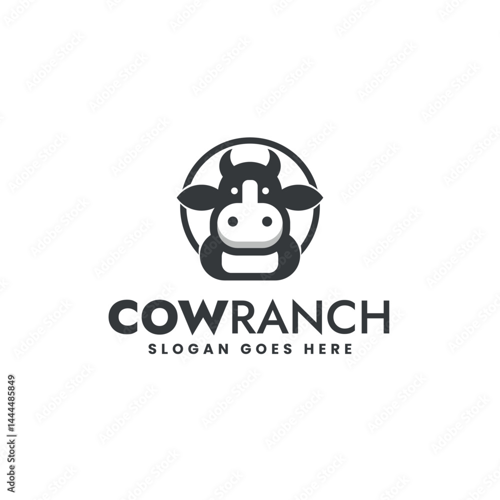 CowRanch - Modern Minimalist Logo Featuring a Stylized Cow Head for Agricultural and Livestock Branding CowRanch - Modern Minimalist Logo Featuring a Stylized Cow Head for Agricultural and Livestock Branding