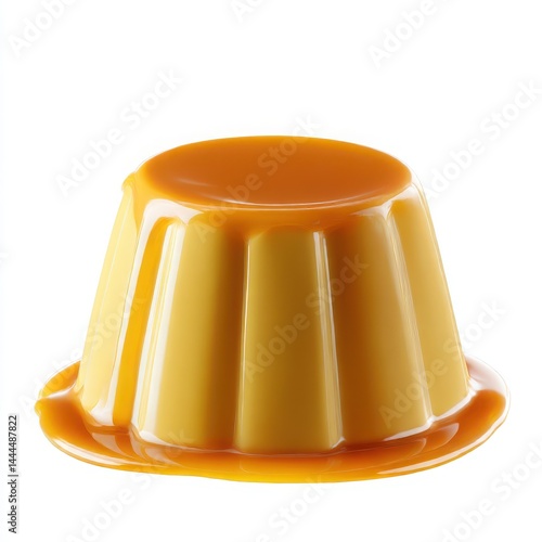 Caramel custard dessert, isolated on white background