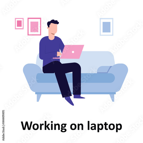 Man working on laptop Vector illustration which can easily modify or edit