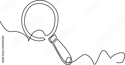 Magnifying glass in single line drawing. Concept of Business analysis  Used for logo, emblem, web banner, presentation. .