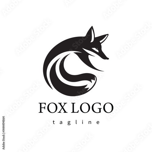 Fox logo design icon silhouette style minimal vector art illustration on a white background.
