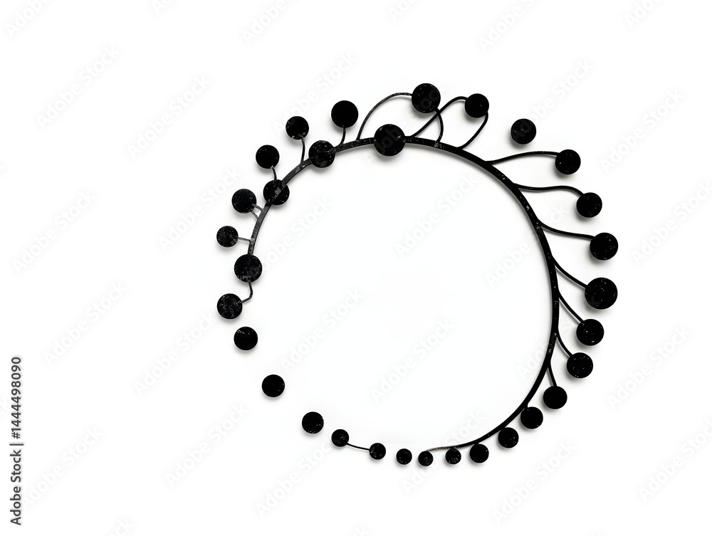Black and White Abstract Circular with Spiraling Lines and Dot Elements on a White Background. Black and White Abstract Circular with Spiraling Lines and Dot Elements on a White Background.