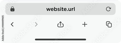 Mobile browser window with tab open. Website layout with search bar, toolbar and buttons.  Smartphone Web browser with Tabs mockup. Empty tab window of browser app. 