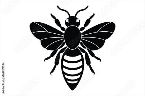 Bee Vector Art illustration. Bee Silhouette. Colorful bee icon. Black and white Bees. Cartoon bee icon set. flying on a dotted route isolated on the white  background