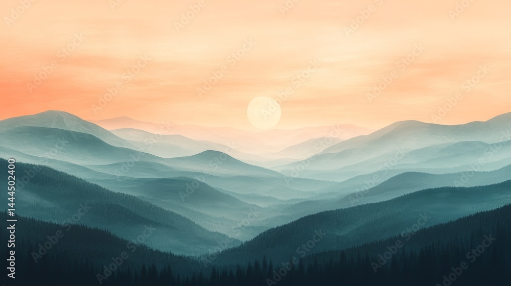 Obraz premium Sunrise view over a vast mountain range.