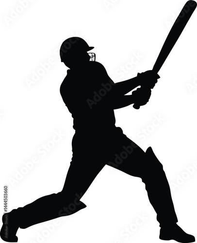 Silhouette of a cricket batsman playing a shot with bat and helmet