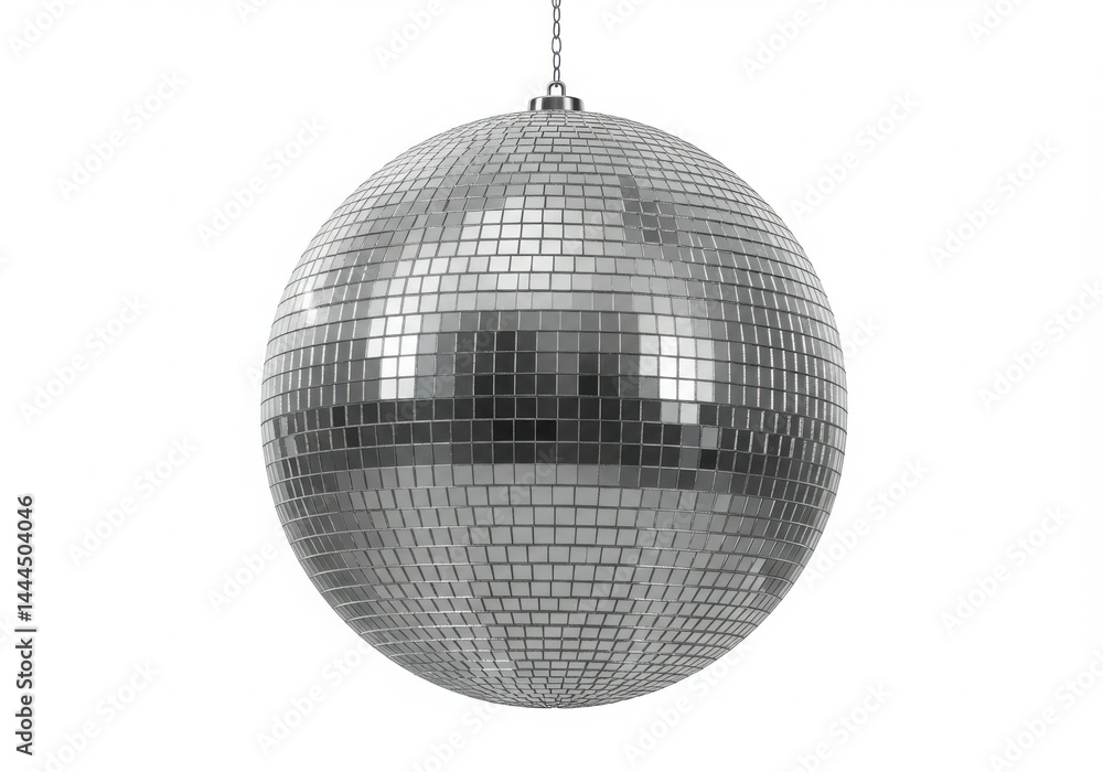 Fototapeta premium Disco ball hanging from chain isolated on white background