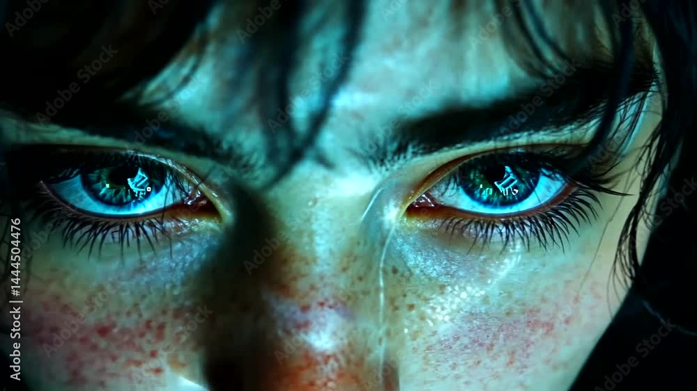 Close-up face, vibrant colors, intense gaze Close-up face, vibrant colors, intense gaze