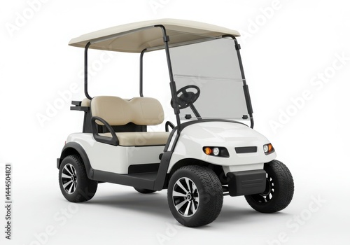 White golf cart with beige seats isolated on white background