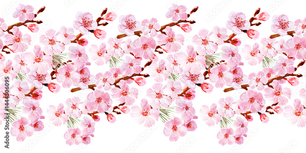 Fototapeta premium Watercolor seamless pattern drawing with branches and cherry blossoms