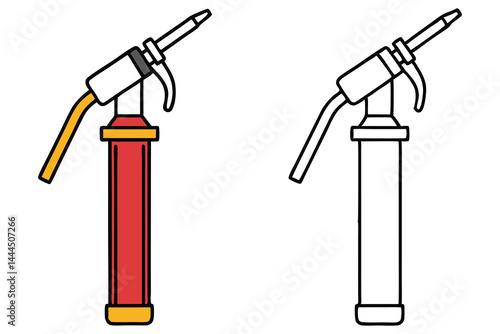 Two stylized spray foam applicator guns showcase both the colored version and the outline