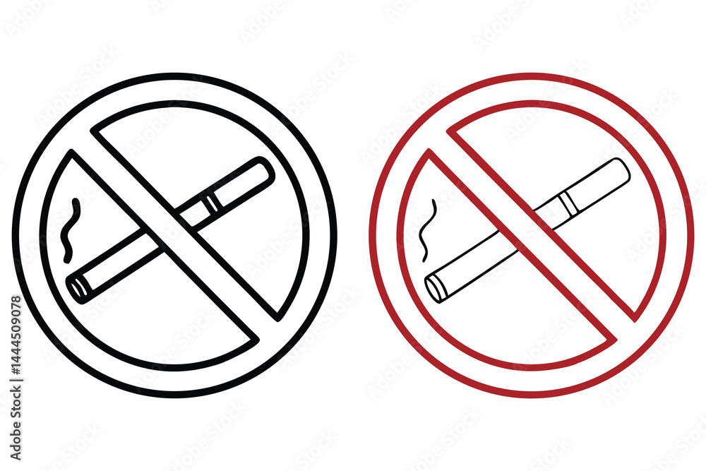 Two no smoking icon signs are displayed on the white background indicating ban Two no smoking icon signs are displayed on the white background indicating ban