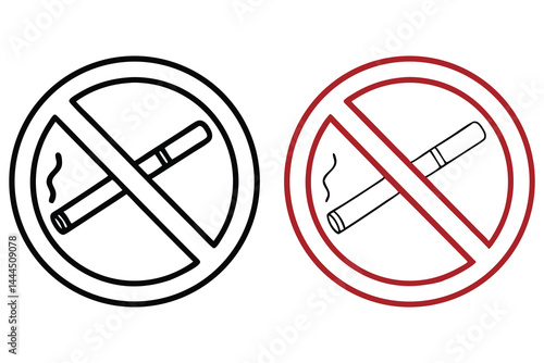 Two no smoking icon signs are displayed on the white background indicating ban