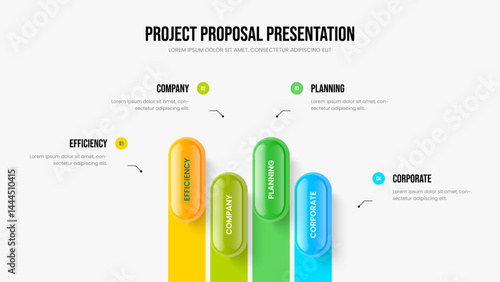 Professional Launch Four Element Diagram Slide Layout. Consulting Plan 4 Step Infographic Frame Template. Creative Proposal Presentation Design Vector Illustration.