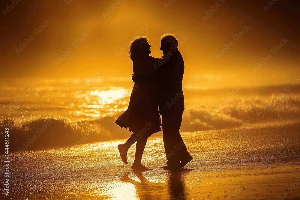 Golden Hour Romance: Silhouette of a Couple Dancing on the Beach at Sunset