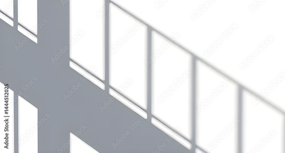 Fototapeta premium Window Frame Shadows on White Wall: Abstract Geometric Light Pattern
