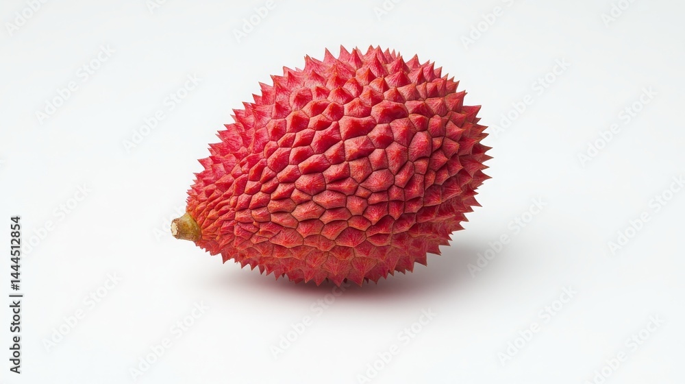 A Single Red Rambutan Fruit Isolated on White Background Perfect for Tropical Food and Fruit Designs A Single Red Rambutan Fruit Isolated on White Background Perfect for Tropical Food and Fruit Designs