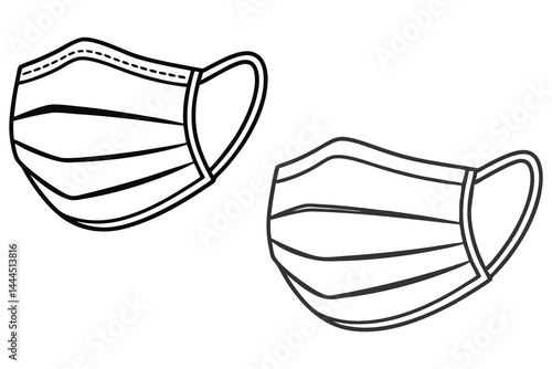Two outlined face masks sit beside each other on a transparent background
