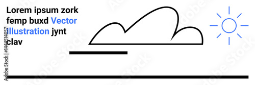Abstract cloud and sun with horizontal lines resembling a minimal landscape. Ideal for weather, environment, creativity, nature, simplicity, design inspiration, and simple landing page
