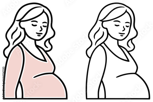 Two stylized pregnant women icons feature closed eyes and clean black outlines on white