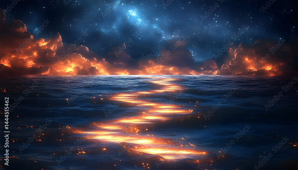 Fototapeta premium Abstract landscape of illuminated path across water